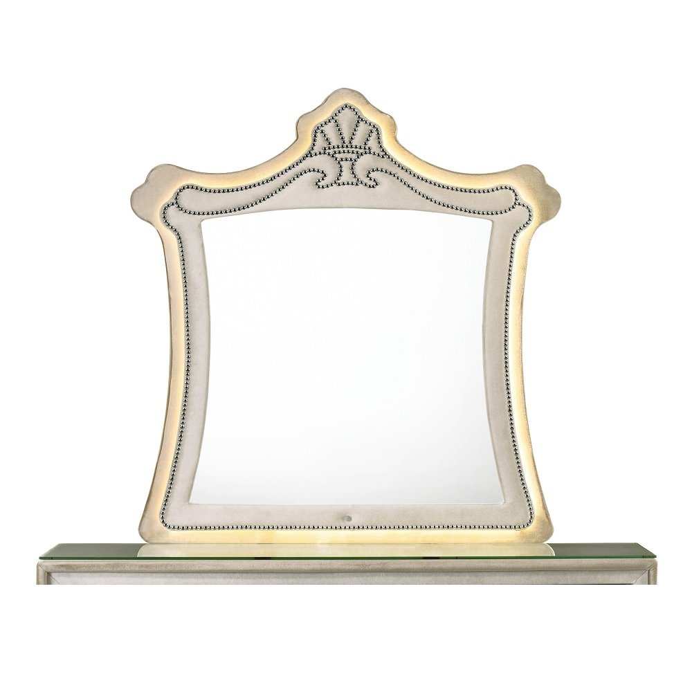 Lucienne Mirror w/LED, Beige Velvet