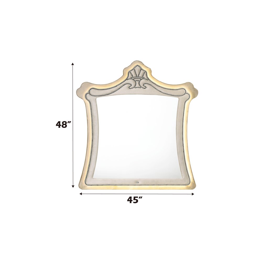 Lucienne Mirror w/LED, Beige Velvet