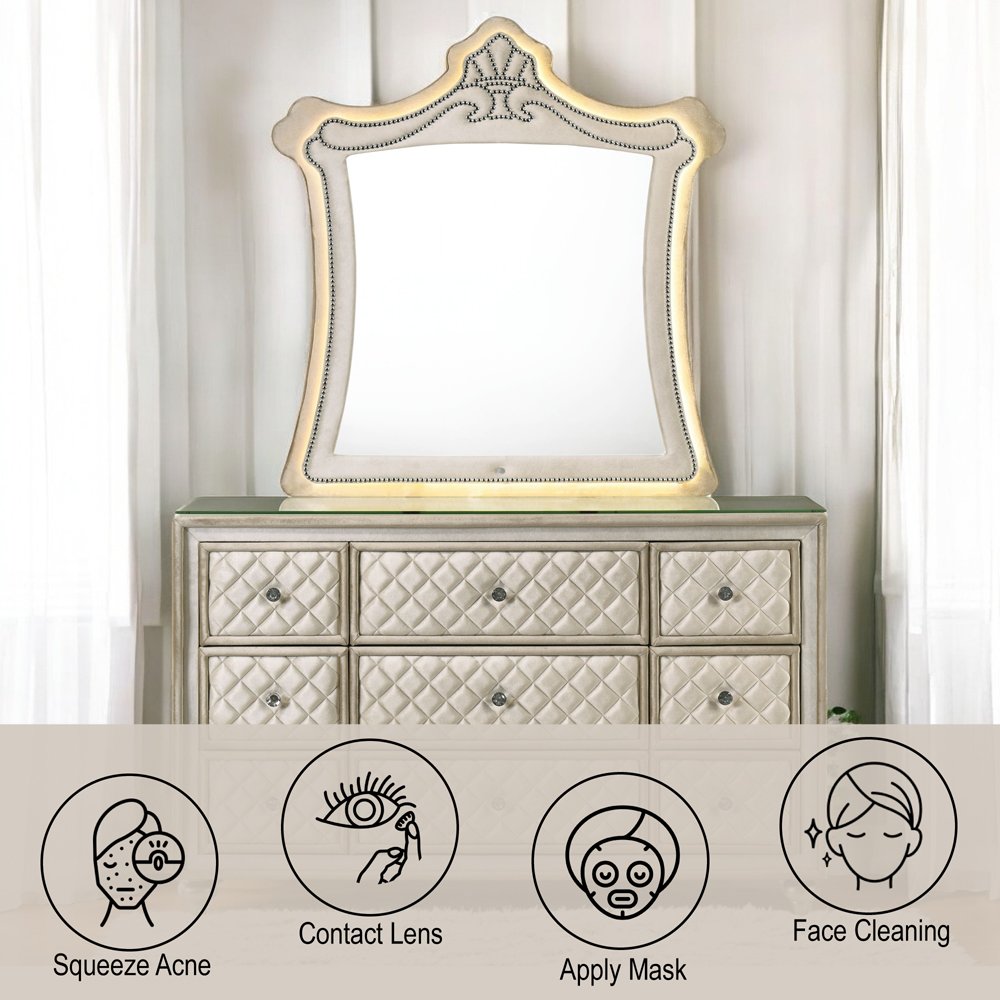 Lucienne Mirror w/LED, Beige Velvet