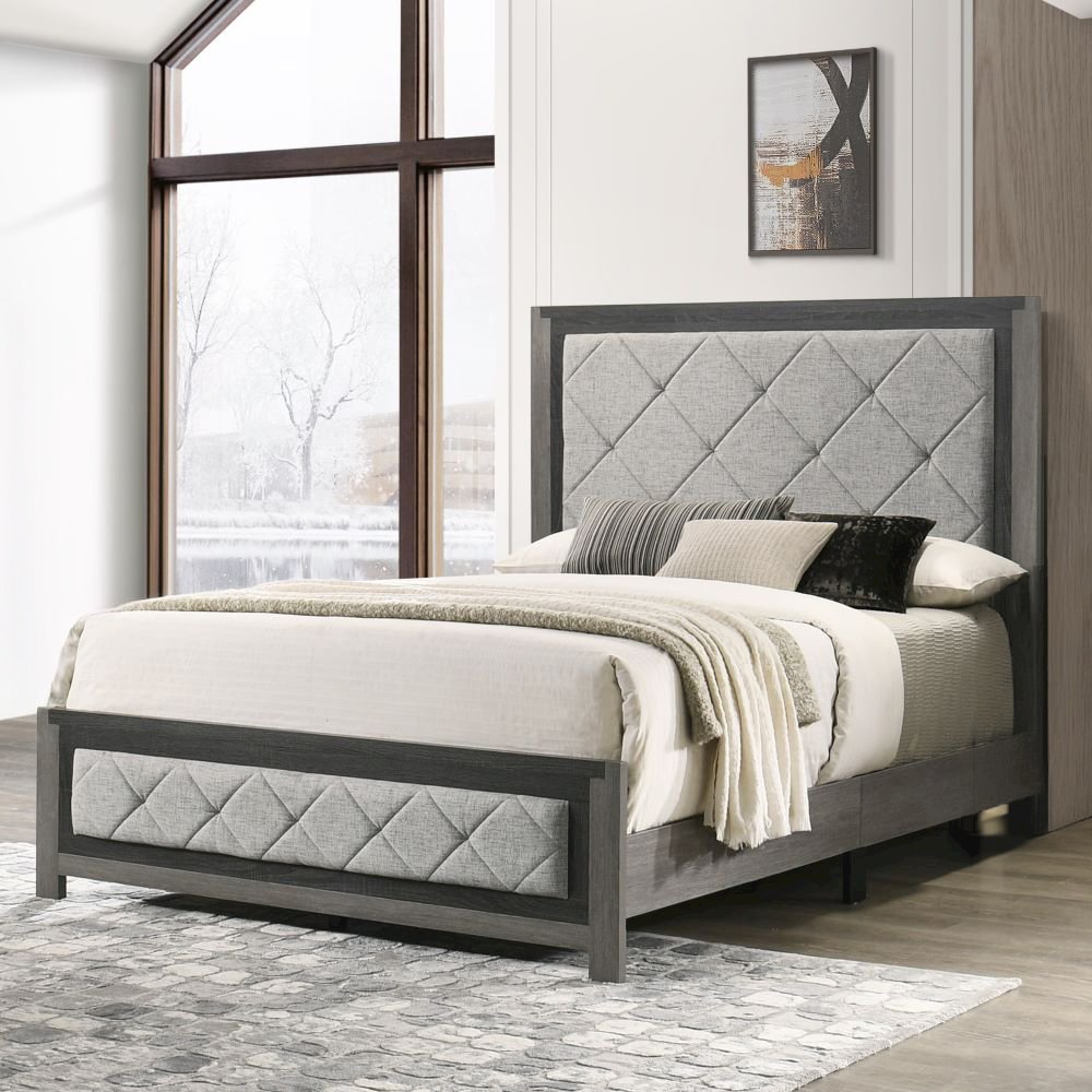 Jehoram Queen Bed, Gray Linen & Gray