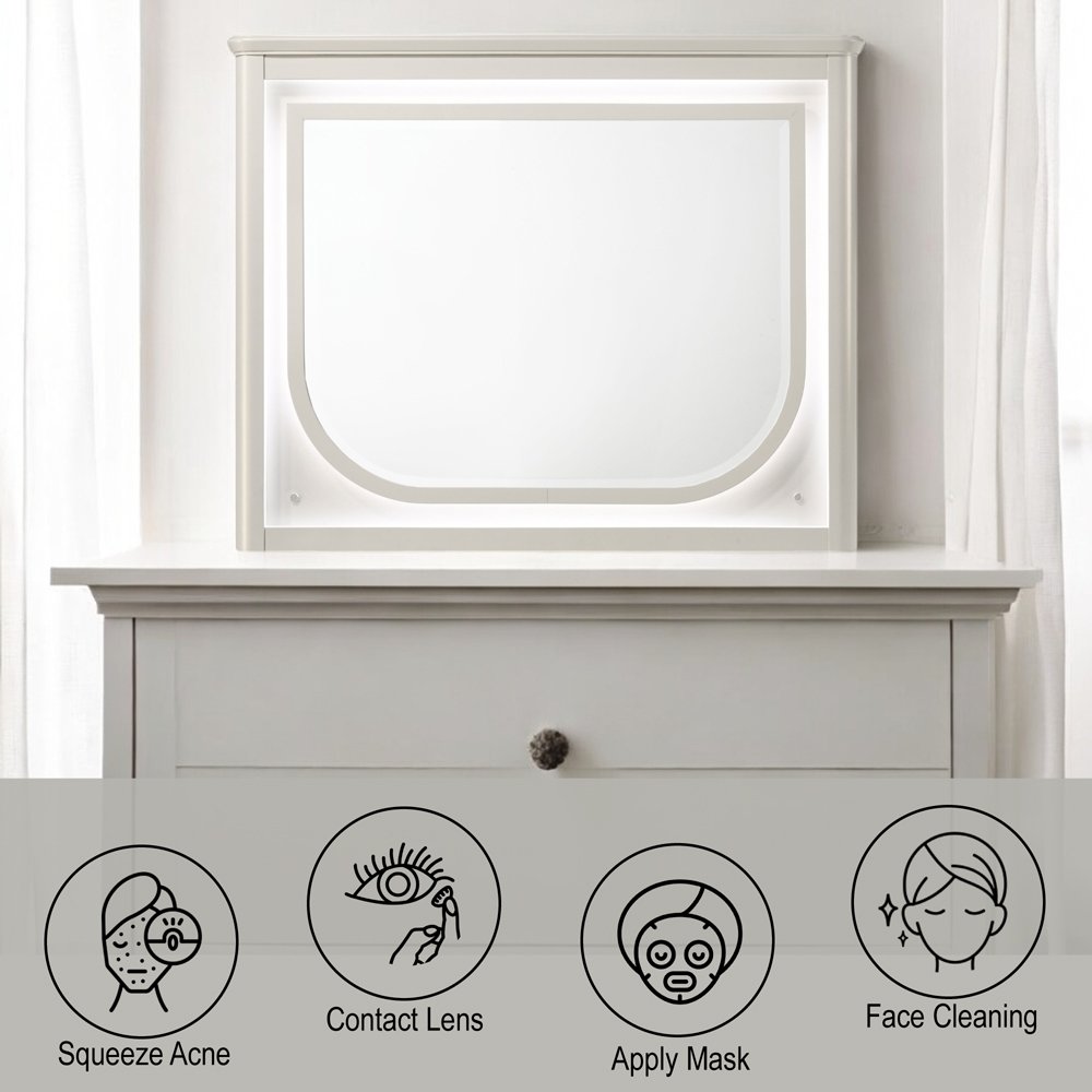 Laveda Mirror w/LED, Pearl White