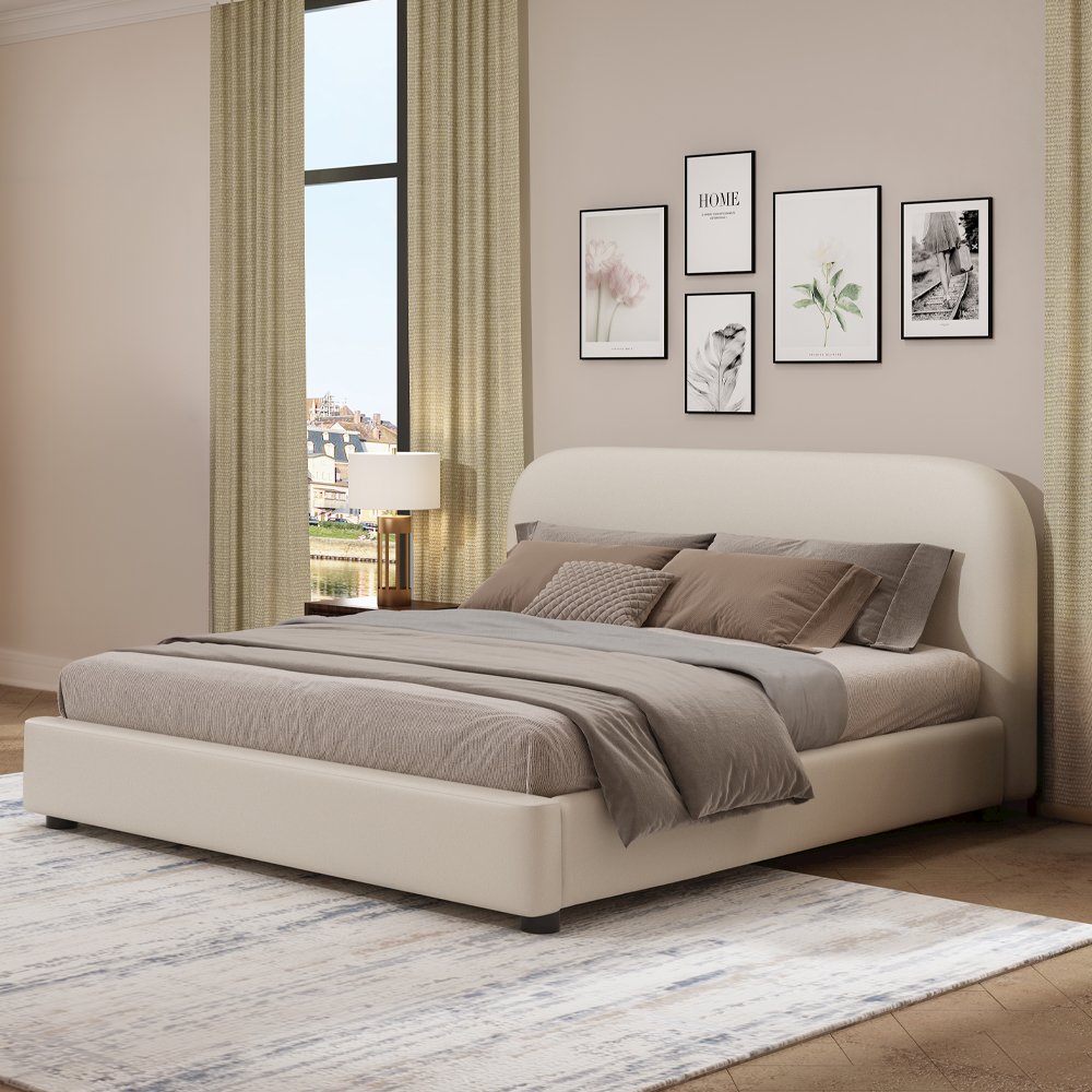 Arden Queen Bed, Beige Chenille