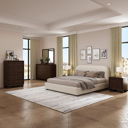 Arden Queen Bed, Beige Chenille