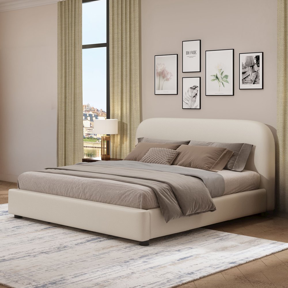 Arden Full Bed, Beige Chenille