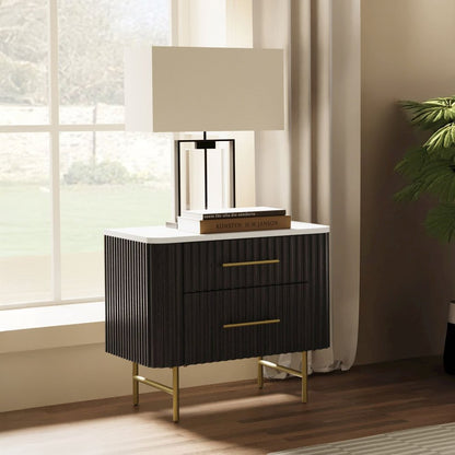 Clayten Nightstand w/Marble Top, Engineering Natural Marble Top & Espresso