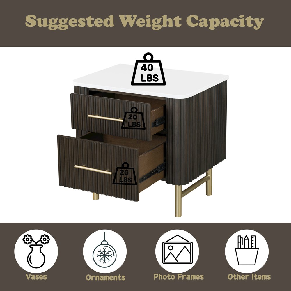 Clayten Nightstand w/Marble Top, Engineering Natural Marble Top & Espresso
