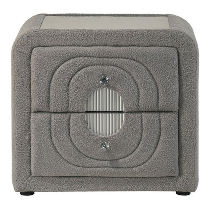 Shelyn Nightstand, Gray Teddy Sherpa & Chrome