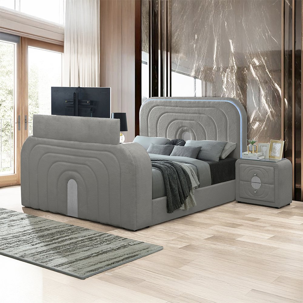 Shelyn Nightstand, Gray Teddy Sherpa & Chrome