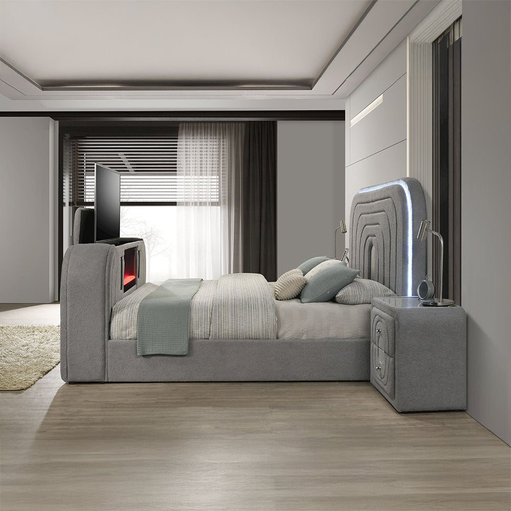 Shelyn Nightstand, Gray Teddy Sherpa & Chrome