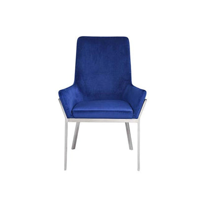 Cambrie Side Chair (Set-2), Blue Velvet & Mirrored Silver