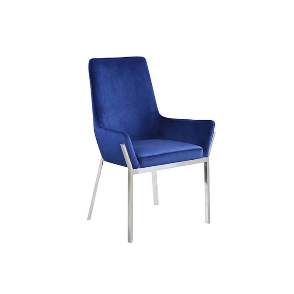 Cambrie Side Chair (Set-2), Blue Velvet & Mirrored Silver