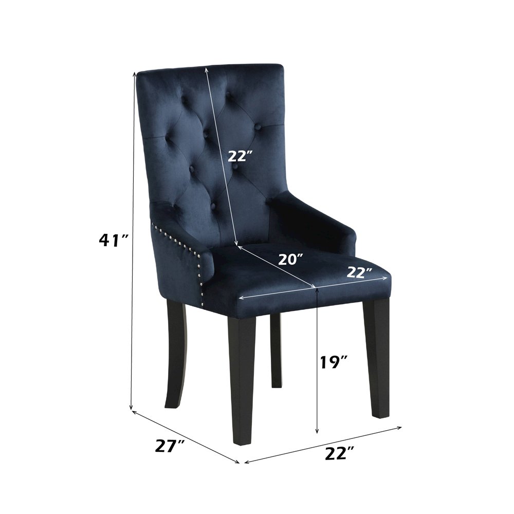 Varian II Side Chair, Dark Navy Velvet & Black