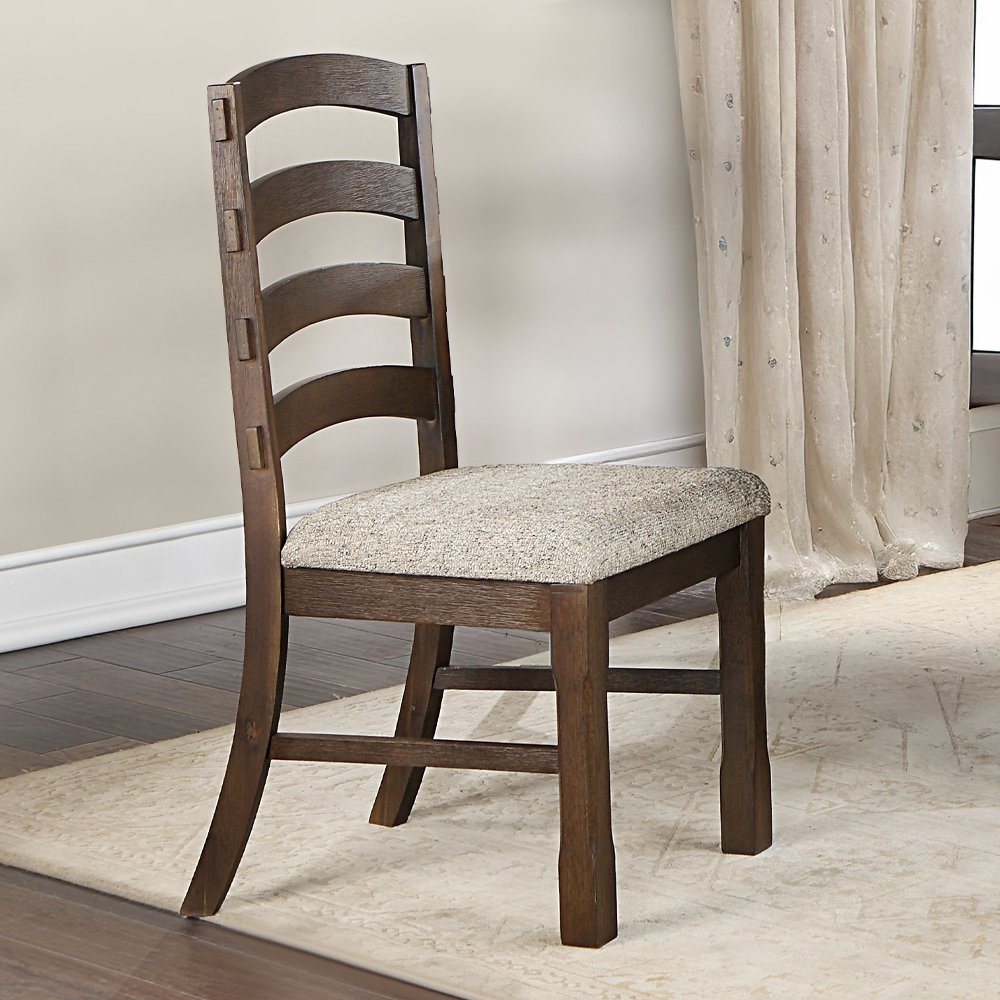 Pascaline Side Chair (Set-2), Gray Fabric, Rustic Brown & Oak