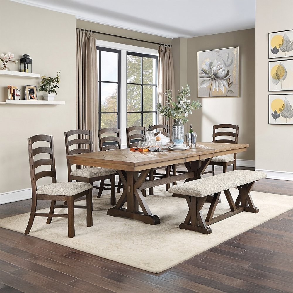 Pascaline Side Chair (Set-2), Gray Fabric, Rustic Brown & Oak