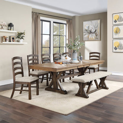 Pascaline Side Chair (Set-2), Gray Fabric, Rustic Brown & Oak