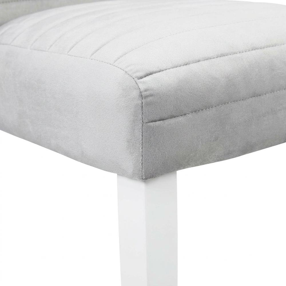 Velvet Dining Side Chair, Gray Velvet, Faux Crystal Diamonds &White High Gloss, Set of 2