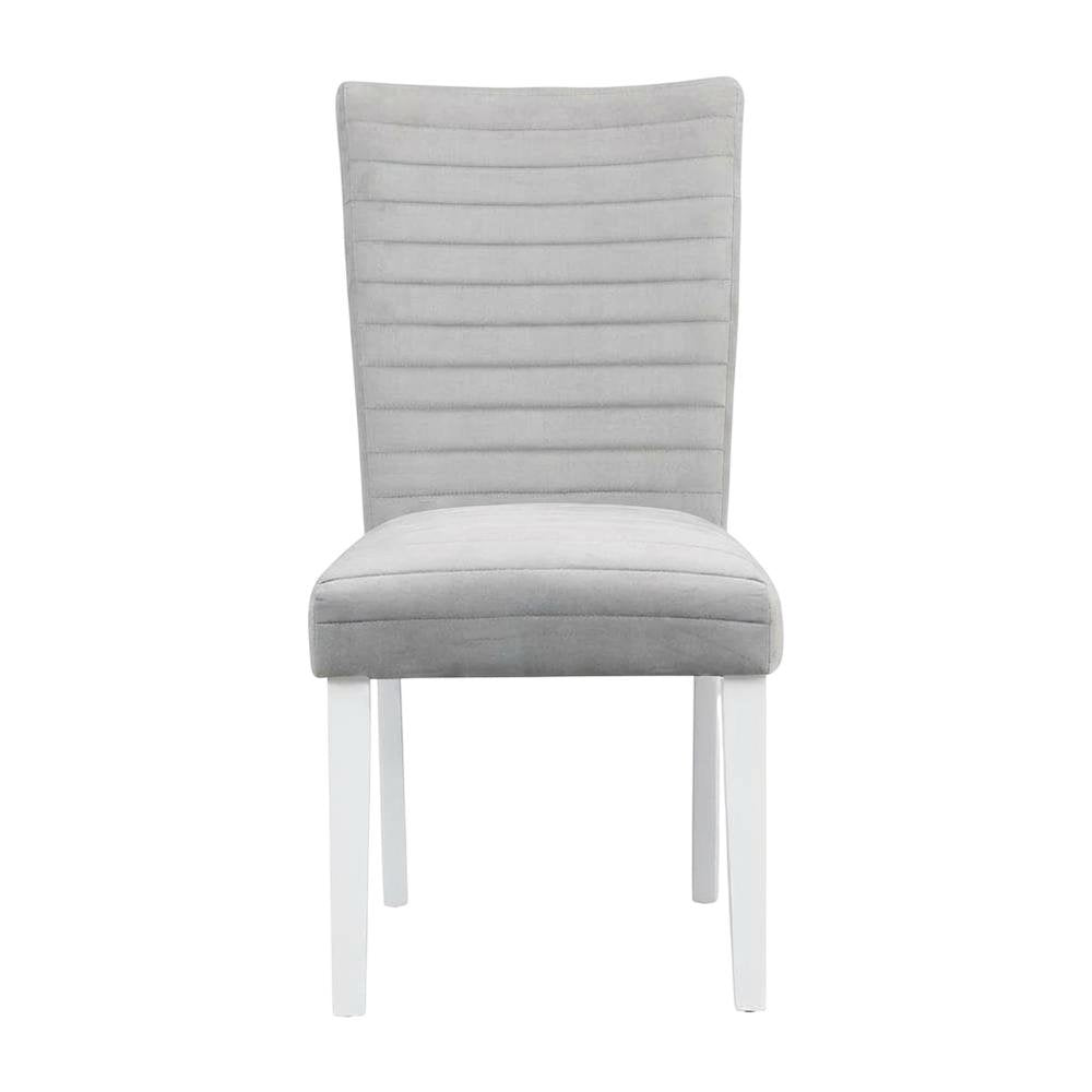 Velvet Dining Side Chair, Gray Velvet, Faux Crystal Diamonds &White High Gloss, Set of 2