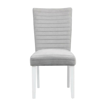 Velvet Dining Side Chair, Gray Velvet, Faux Crystal Diamonds &White High Gloss, Set of 2