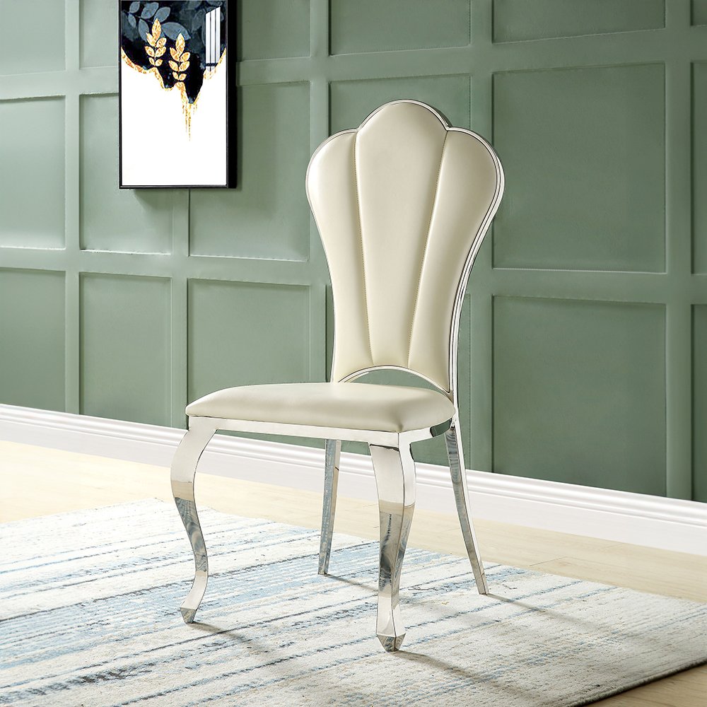 Cyrene Side Chair (Set-2), Beige Leatherette