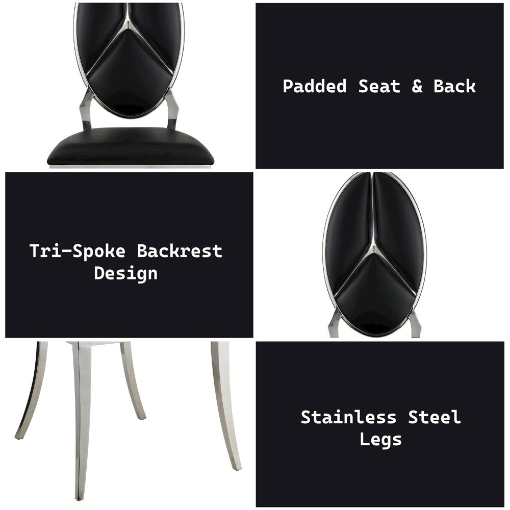 Cyrene Side Chair (Set-2), Black Leatherette