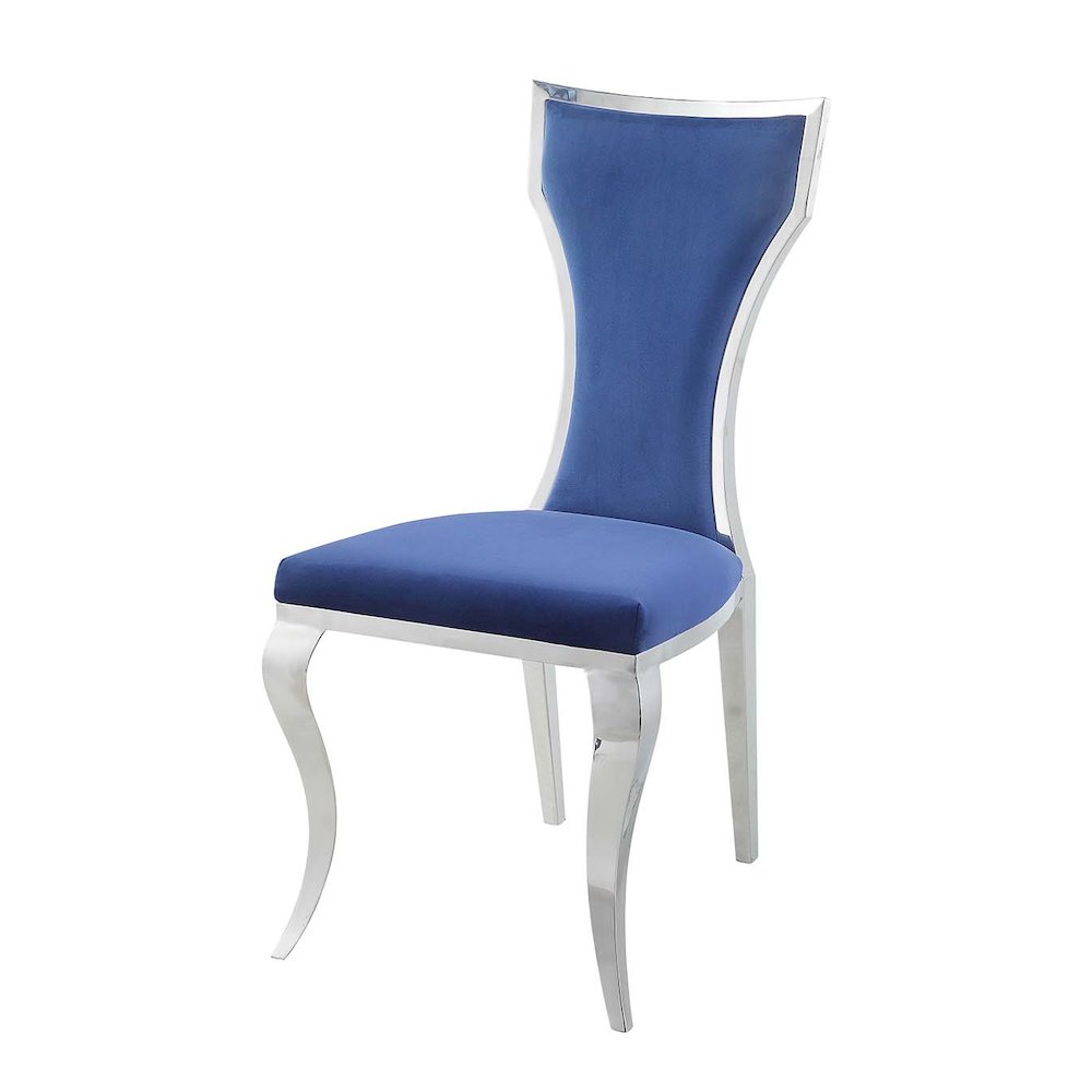 Azriel Side Chair(Set-2), Blue Velvet & Mirroed Silver