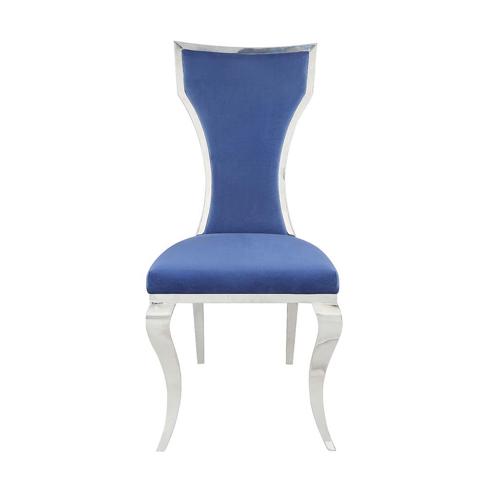 Azriel Side Chair(Set-2), Blue Velvet & Mirroed Silver