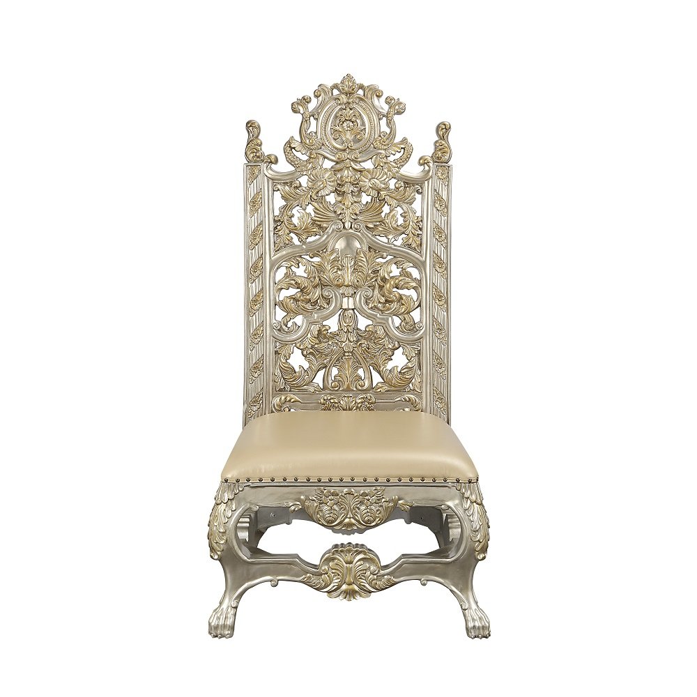 Danae Side Chair (Set-2), Leatherette, Champagne & Gold
