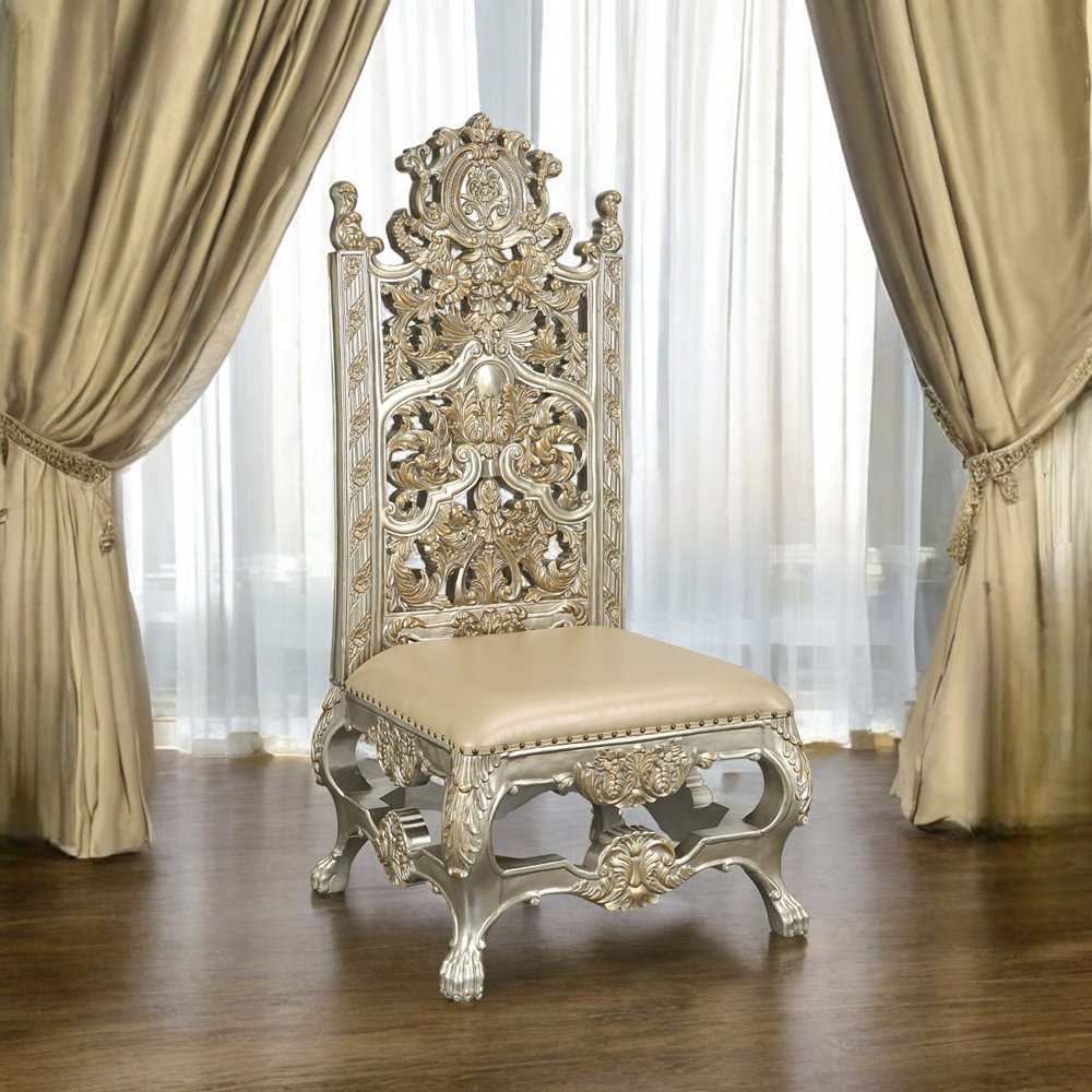 Danae Side Chair (Set-2), Leatherette, Champagne & Gold