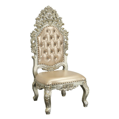 Sorina Side Chair (Set-2), Leatherette & Antique Gold