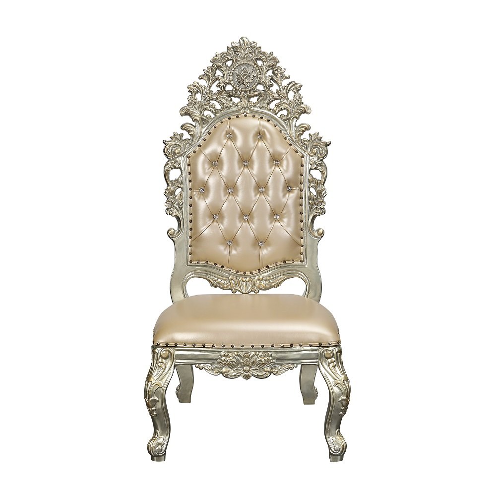 Sorina Side Chair (Set-2), Leatherette & Antique Gold