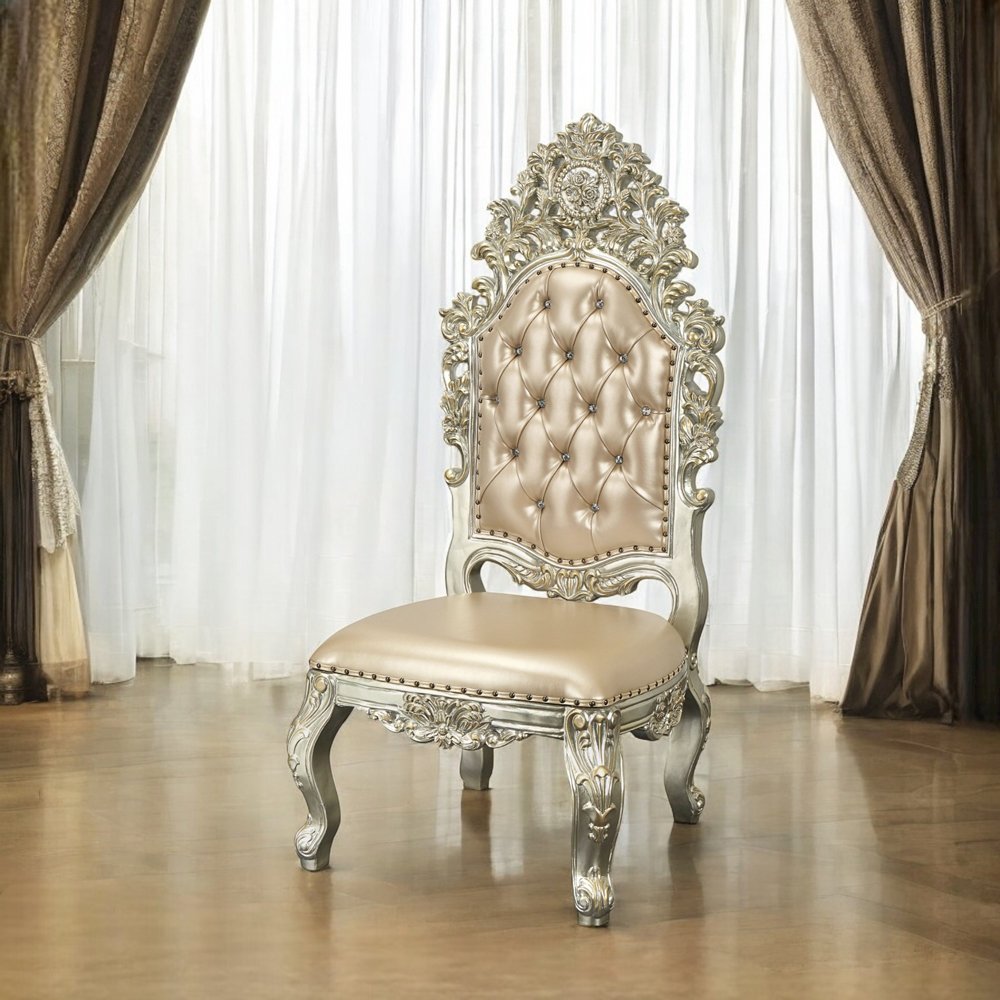 Sorina Side Chair (Set-2), Leatherette & Antique Gold