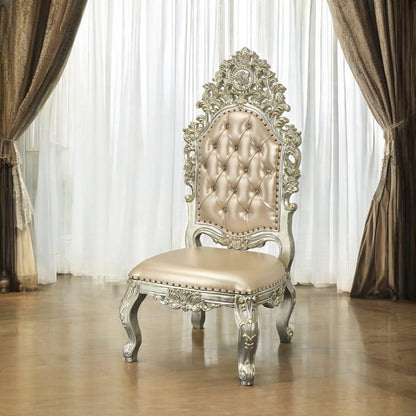 Sorina Side Chair (Set-2), Leatherette & Antique Gold