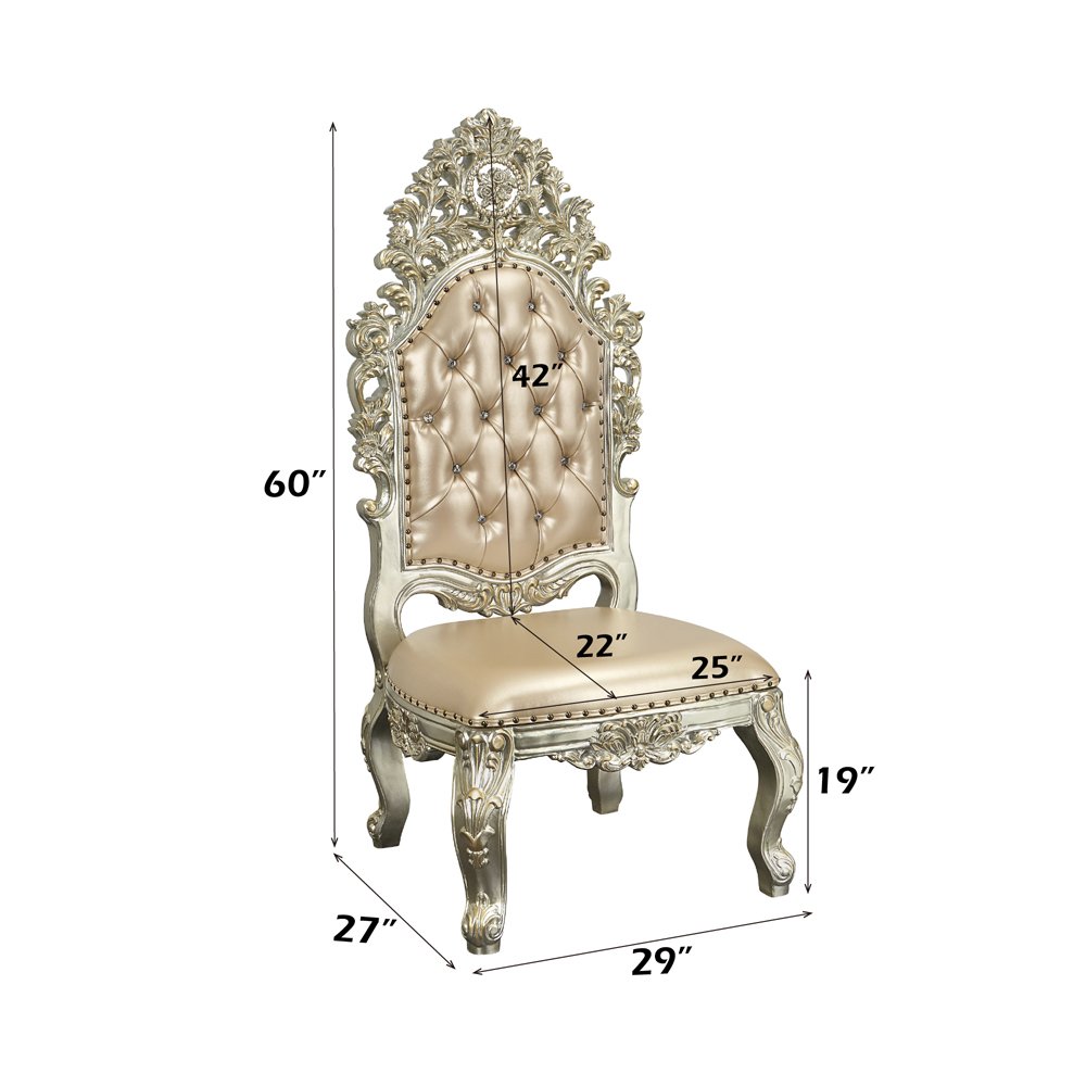 Sorina Side Chair (Set-2), Leatherette & Antique Gold