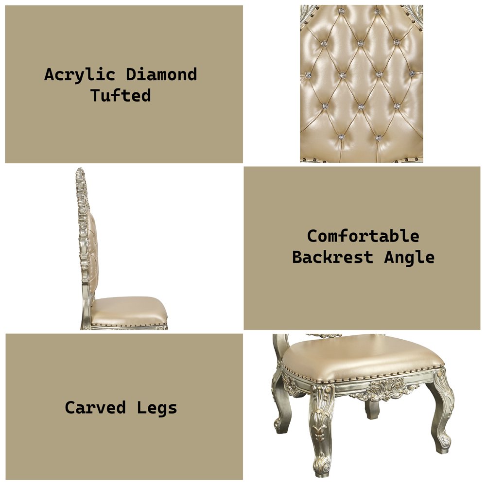 Sorina Side Chair (Set-2), Leatherette & Antique Gold