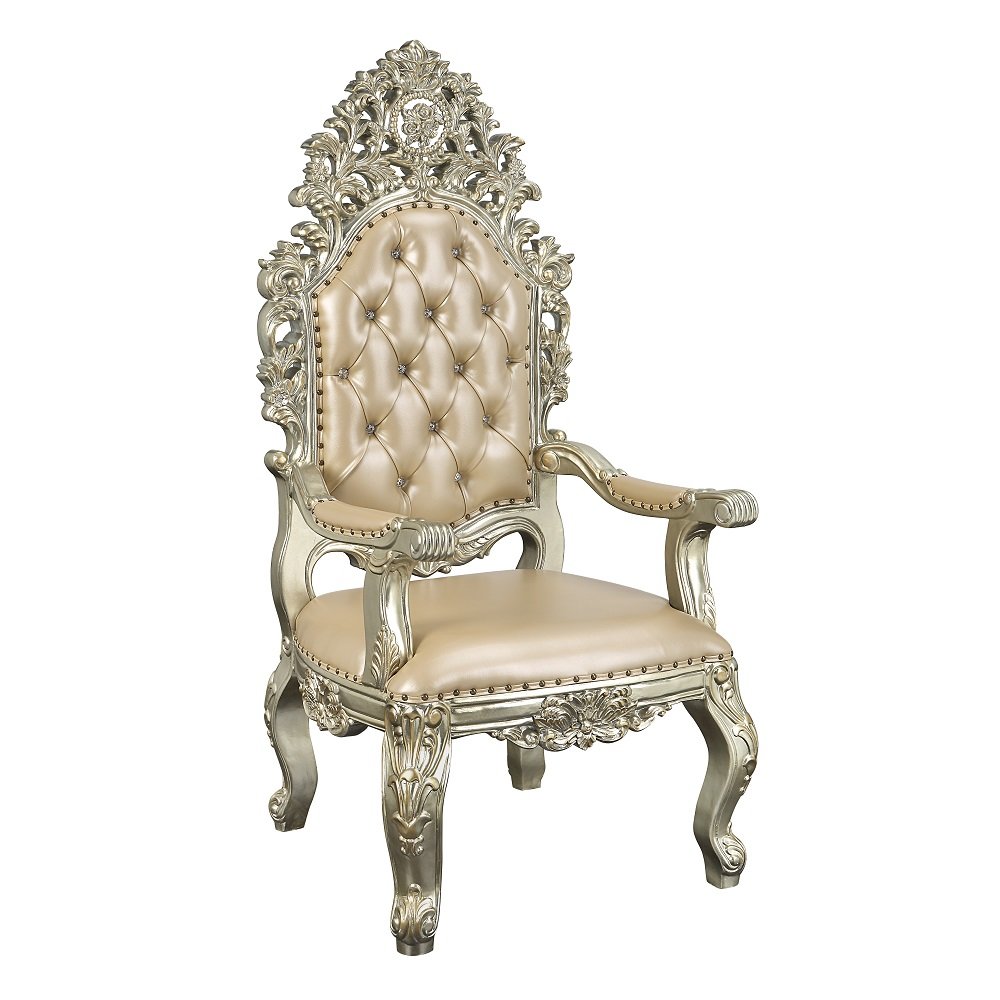 Sorina Arm Chair (Set-2), Leatherette & Antique Gold