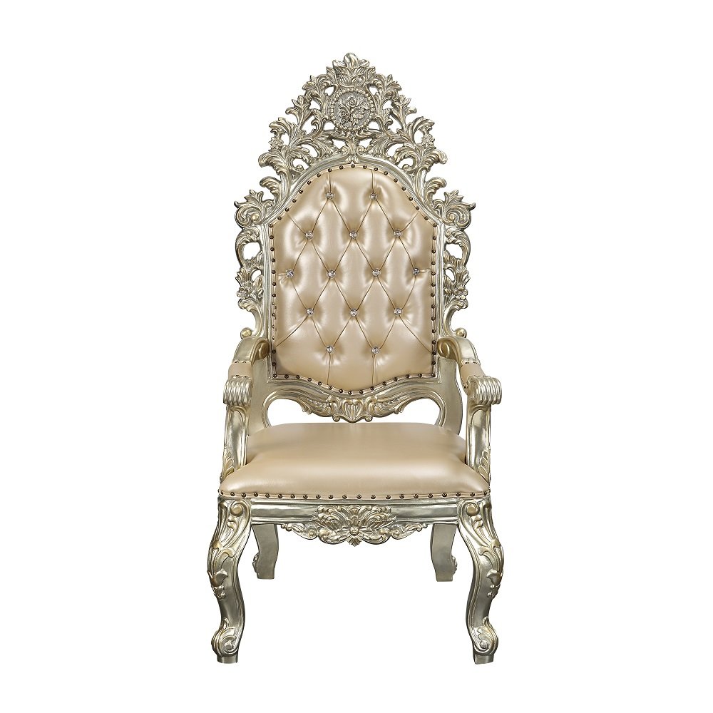 Sorina Arm Chair (Set-2), Leatherette & Antique Gold