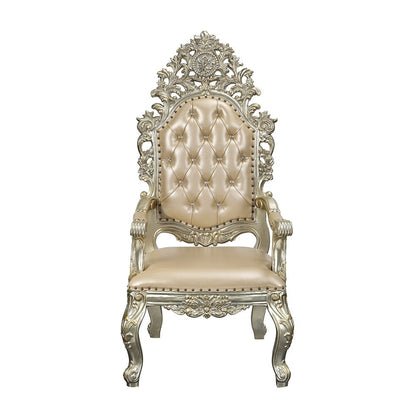Sorina Arm Chair (Set-2), Leatherette & Antique Gold
