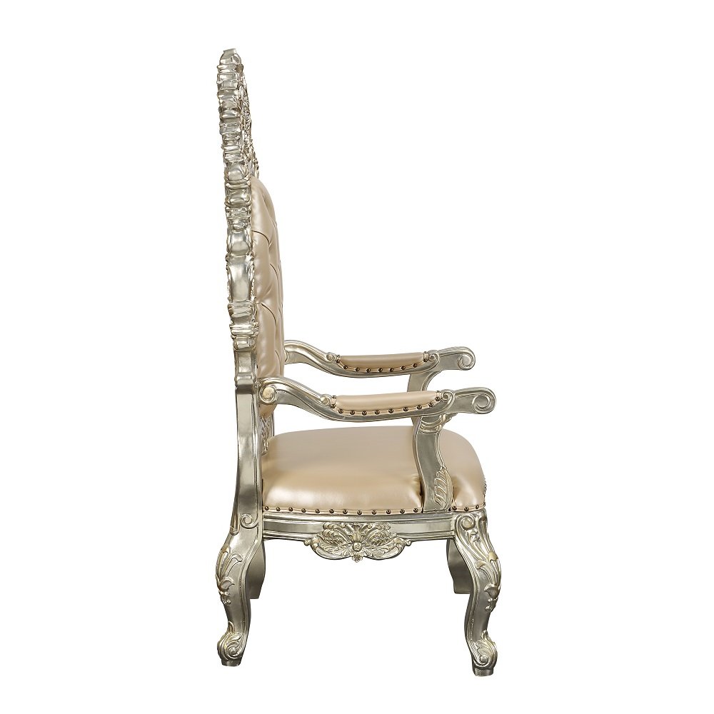 Sorina Arm Chair (Set-2), Leatherette & Antique Gold