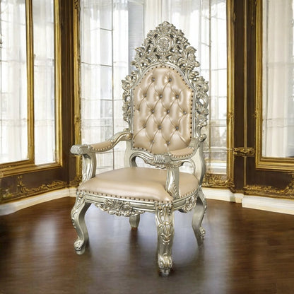 Sorina Arm Chair (Set-2), Leatherette & Antique Gold
