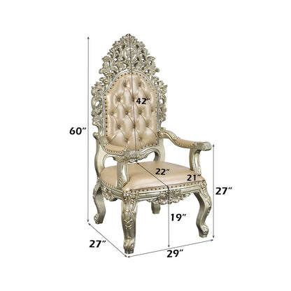 Sorina Arm Chair (Set-2), Leatherette & Antique Gold