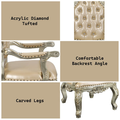 Sorina Arm Chair (Set-2), Leatherette & Antique Gold