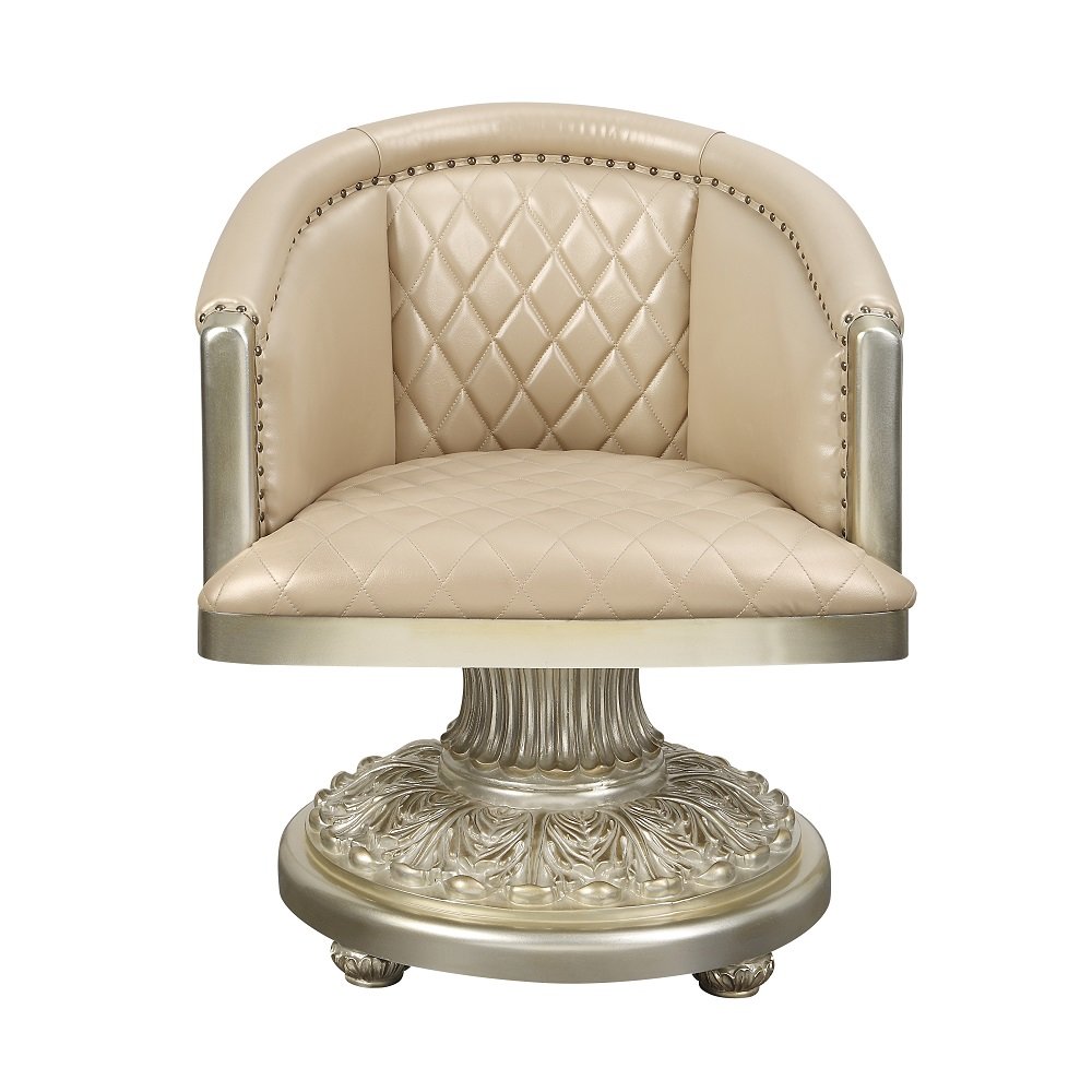 Sorina Arm Chair, Leatherette & Antique Gold