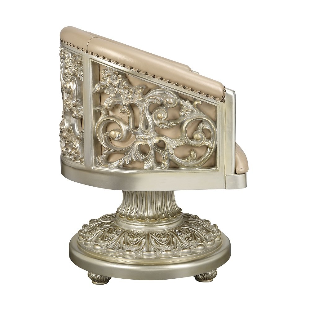 Sorina Arm Chair, Leatherette & Antique Gold