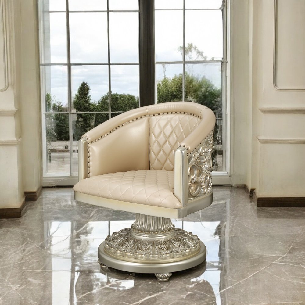 Sorina Arm Chair, Leatherette & Antique Gold