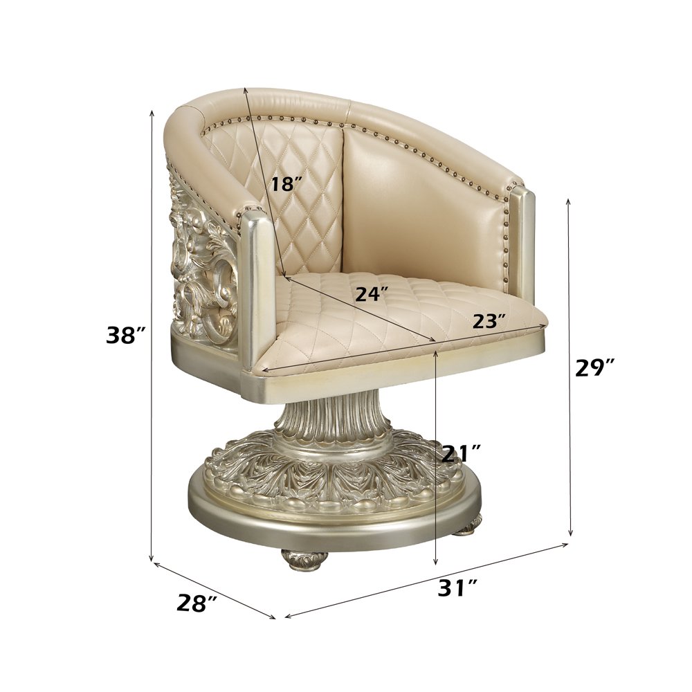 Sorina Arm Chair, Leatherette & Antique Gold