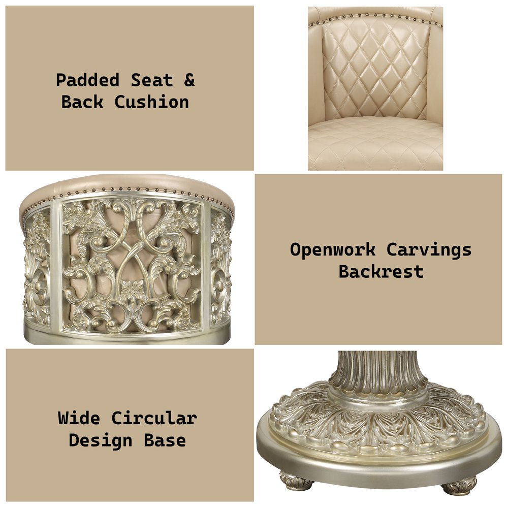 Sorina Arm Chair, Leatherette & Antique Gold