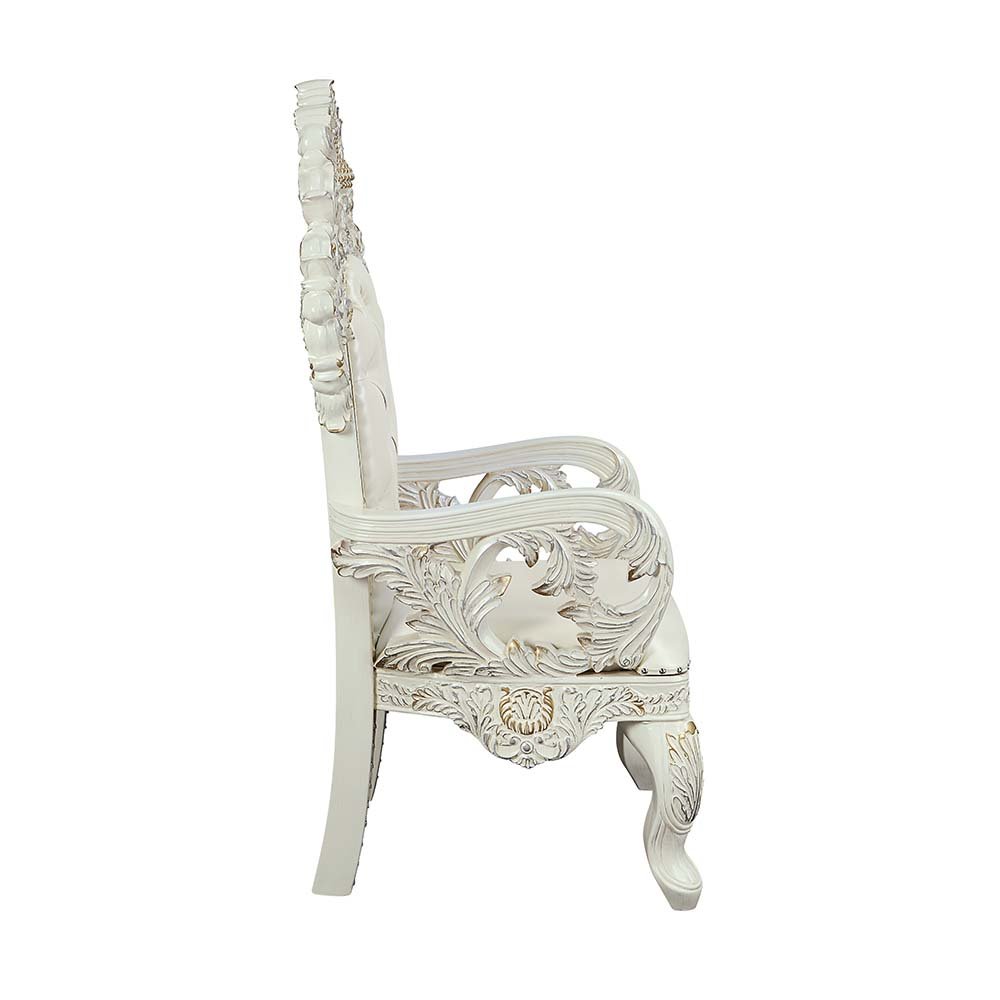 Adara Arm Chair (Set-2), Pearl White Leatherette & Antique White