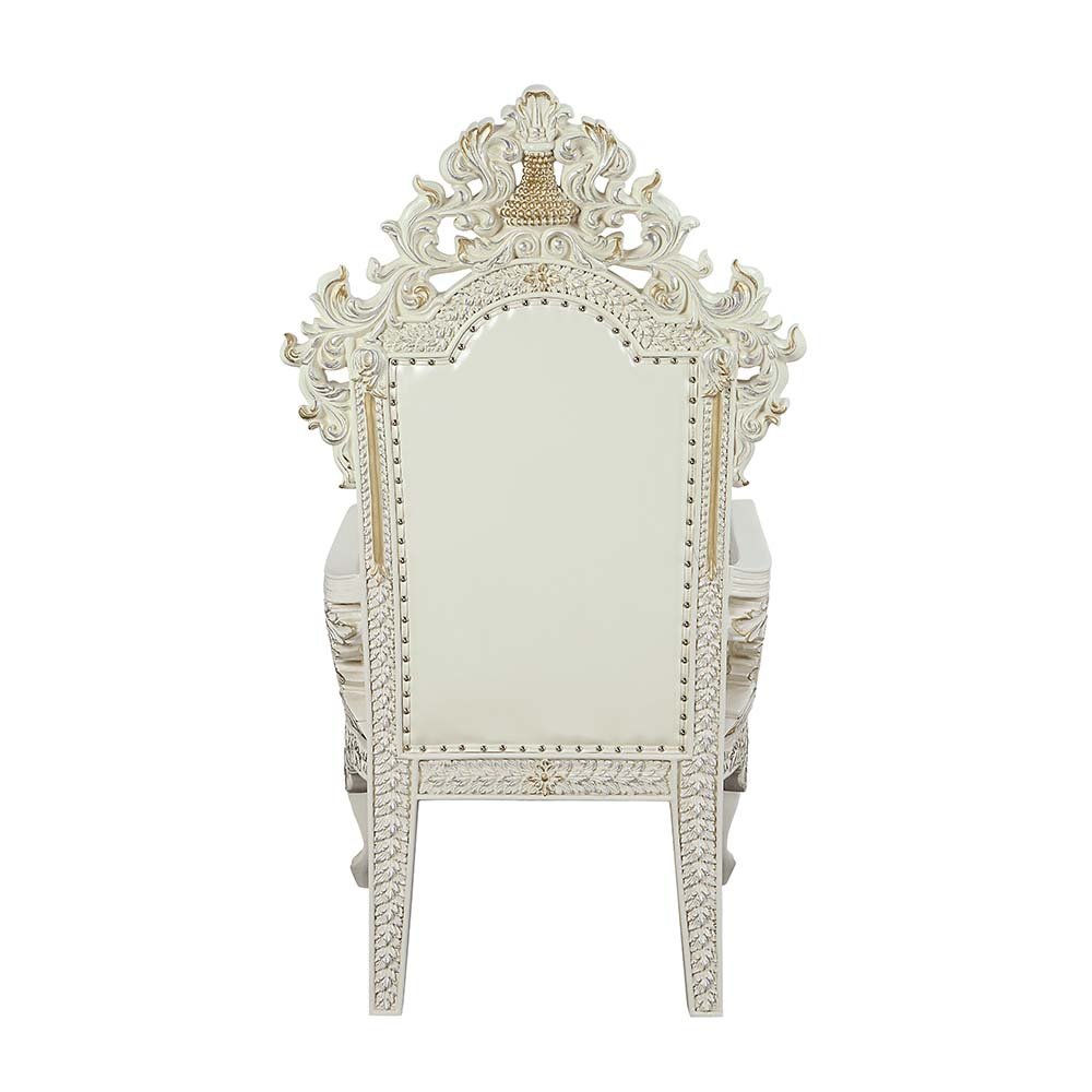 Adara Arm Chair (Set-2), Pearl White Leatherette & Antique White