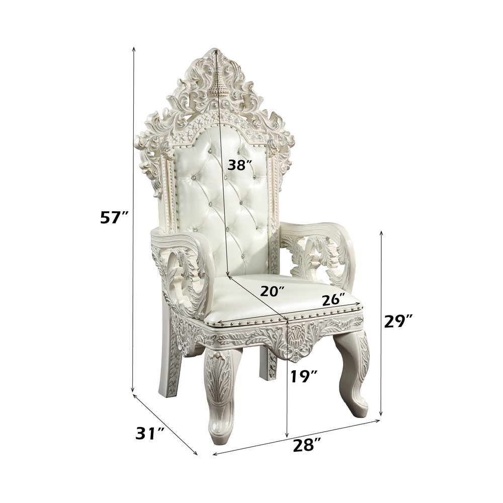 Adara Arm Chair (Set-2), Pearl White Leatherette & Antique White