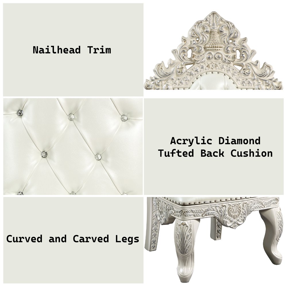 Adara Arm Chair (Set-2), Pearl White Leatherette & Antique White